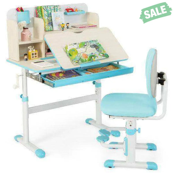 Height Adjustable Children School Home Study Table and Chair Set with Tilted Desktop for 3-12 Years Old-Pink Kids Table