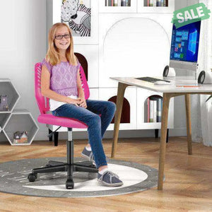 Height-adjustable Ergonomic Kids Desk Chair with Universal Casters-Pink