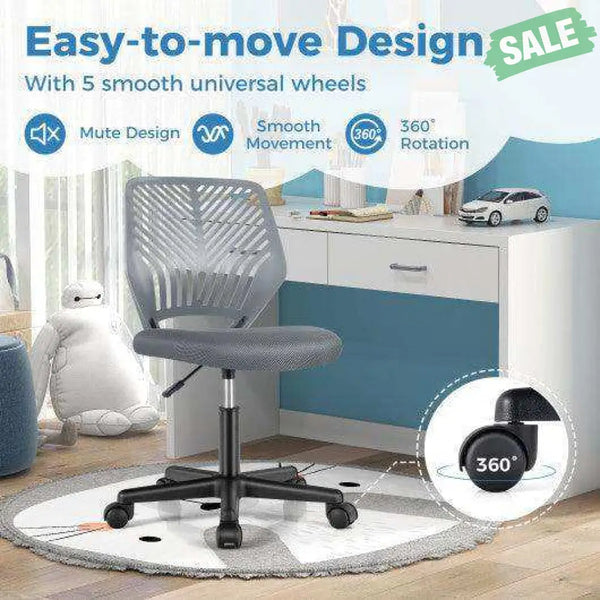 Height-adjustable Ergonomic Kids Desk Chair with Universal Casters-Gray