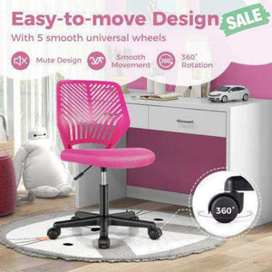 Height-adjustable Ergonomic Kids Desk Chair with Universal Casters-Pink