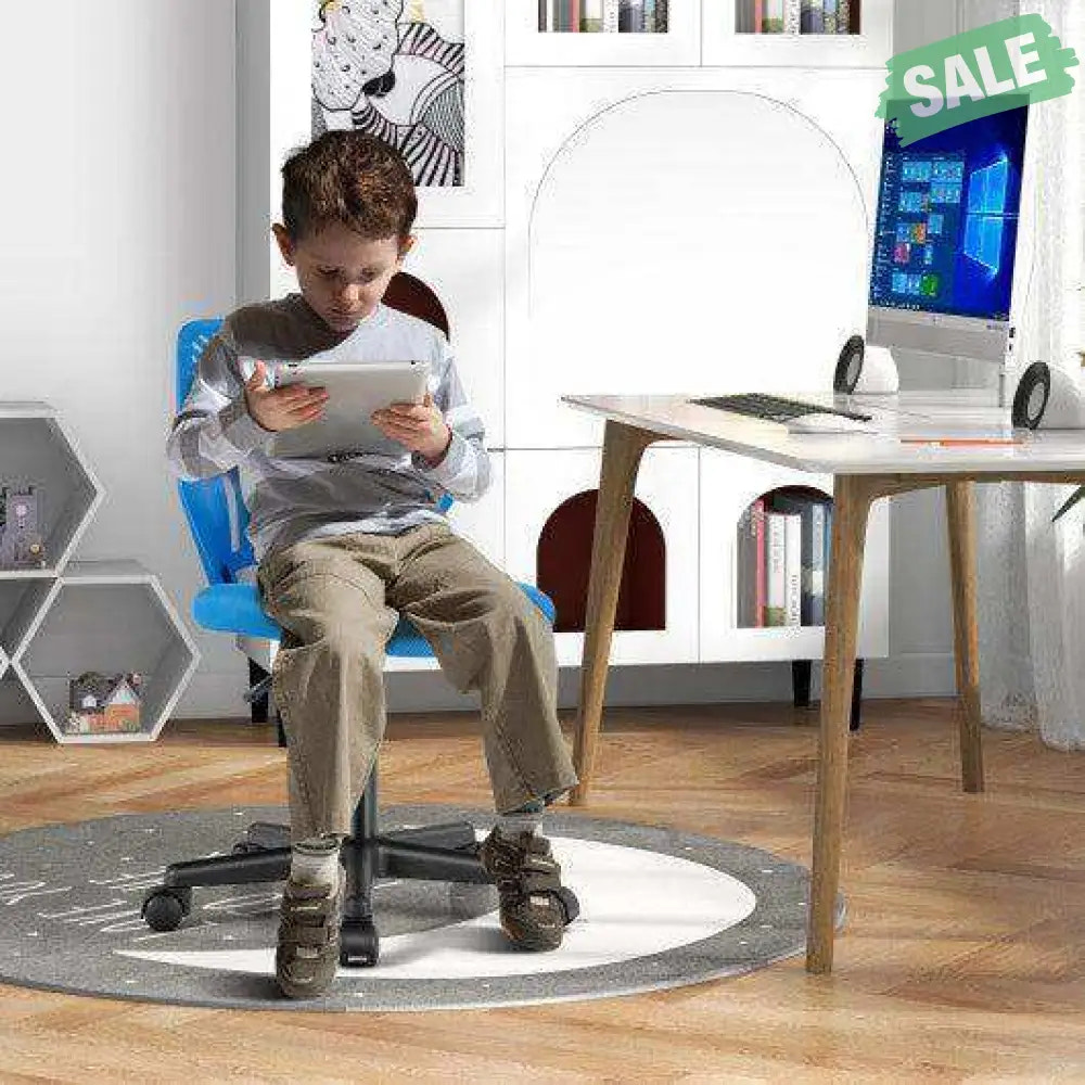 Height-adjustable Ergonomic Kids Desk Chair with Universal Casters-Blue Blue Kids Chairs & Seating