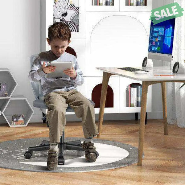 Height-adjustable Ergonomic Kids Desk Chair with Universal Casters-Blue Blue Kids Chairs & Seating