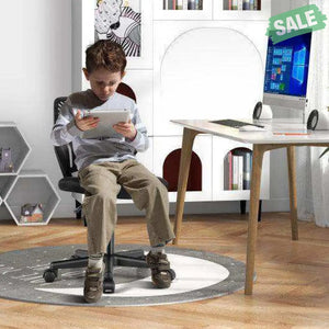 Height-adjustable Ergonomic Kids Desk Chair with Universal Casters-Blue Blue Kids Chairs & Seating