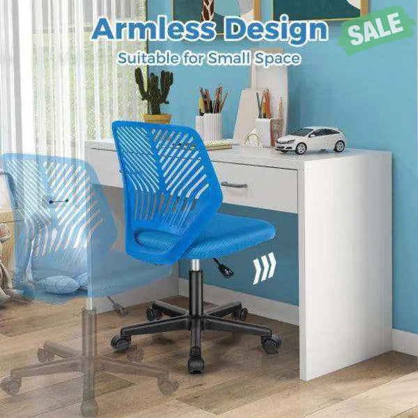 Height-adjustable Ergonomic Kids Desk Chair with Universal Casters-Blue Blue Kids Chairs & Seating