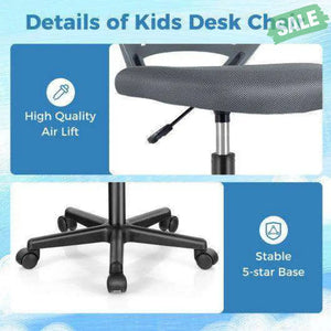 Height-adjustable Ergonomic Kids Desk Chair with Universal Casters-Blue Blue Kids Chairs & Seating