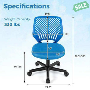 Height-adjustable Ergonomic Kids Desk Chair with Universal Casters-Blue Blue Kids Chairs & Seating