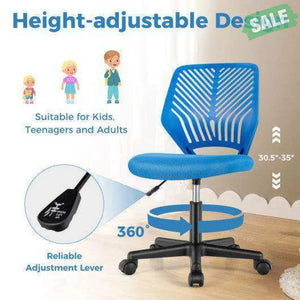 Height-adjustable Ergonomic Kids Desk Chair with Universal Casters-Blue Blue Kids Chairs & Seating