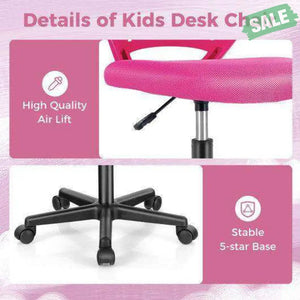 Height-adjustable Ergonomic Kids Desk Chair with Universal Casters-Blue Blue Kids Chairs & Seating