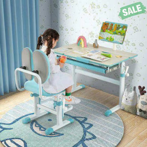 Height-Adjustable Kids Desk with Tilt Desktop and Book Stand-Blue Blue Kids Table & Chair Sets