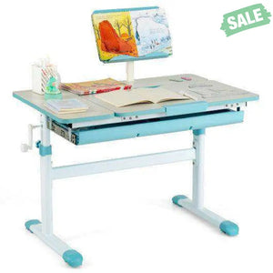 Height-Adjustable Kids Desk with Tilt Desktop and Book Stand-Blue Blue Kids Table & Chair Sets