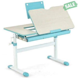 Height-Adjustable Kids Desk with Tilt Desktop and Book Stand-Blue Blue Kids Table & Chair Sets
