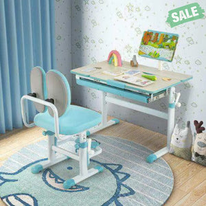 Height-Adjustable Kids Desk with Tilt Desktop and Book Stand-Blue Blue Kids Table & Chair Sets
