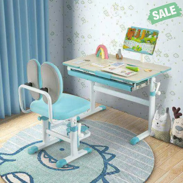 Height-Adjustable Kids Desk with Tilt Desktop and Book Stand-Blue Blue Kids Table & Chair Sets