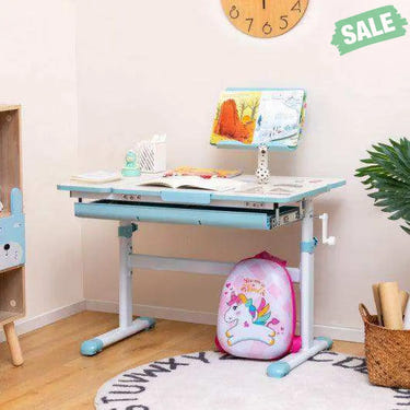 Height-Adjustable Kids Desk with Tilt Desktop and Book Stand-Blue Blue Kids Table & Chair Sets
