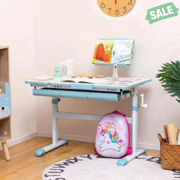 Height-Adjustable Kids Desk with Tilt Desktop and Book Stand-Blue Blue Kids Table & Chair Sets