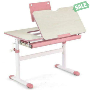 Height-Adjustable Kids Desk with Tilt Desktop and Book Stand-Pink