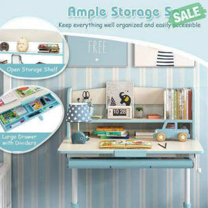 Height Adjustable Kids Study Desk with Tilt Desktop-Blue Blue Kids Table & Chair Sets