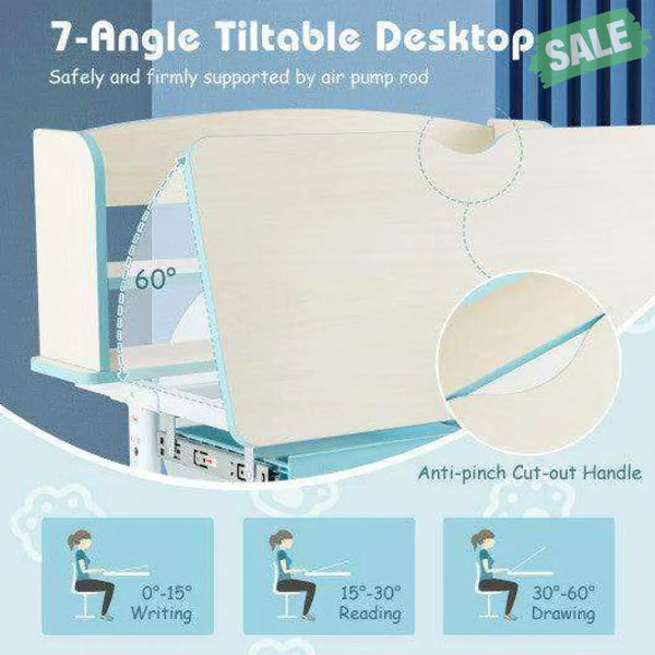 Height Adjustable Kids Study Desk with Tilt Desktop-Blue Blue Kids Table & Chair Sets