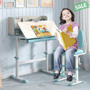 Height Adjustable Kids Study Desk with Tilt Desktop-Blue Blue Kids Table & Chair Sets
