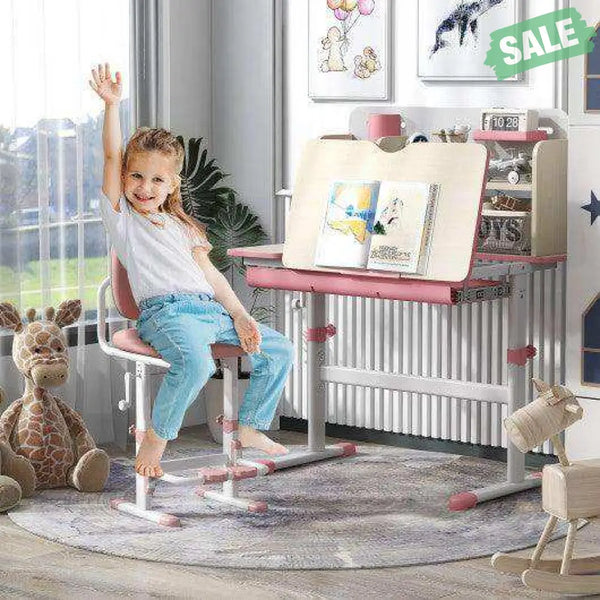 Height Adjustable Kids Study Desk with Tilt Desktop for 3-12 Years Old-Blue Blue Kids Table & Chair Sets