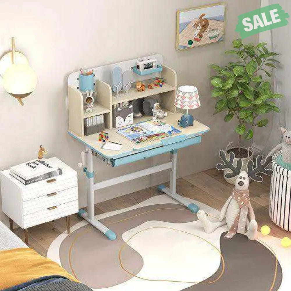 Height Adjustable Kids Study Desk with Tilt Desktop for 3-12 Years Old-Blue Blue Kids Table & Chair Sets