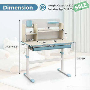 Height Adjustable Kids Study Desk with Tilt Desktop for 3-12 Years Old-Blue Blue Kids Table & Chair Sets