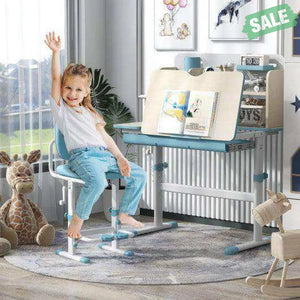 Height Adjustable Kids Study Desk with Tilt Desktop for 3-12 Years Old-Blue Blue Kids Table & Chair Sets
