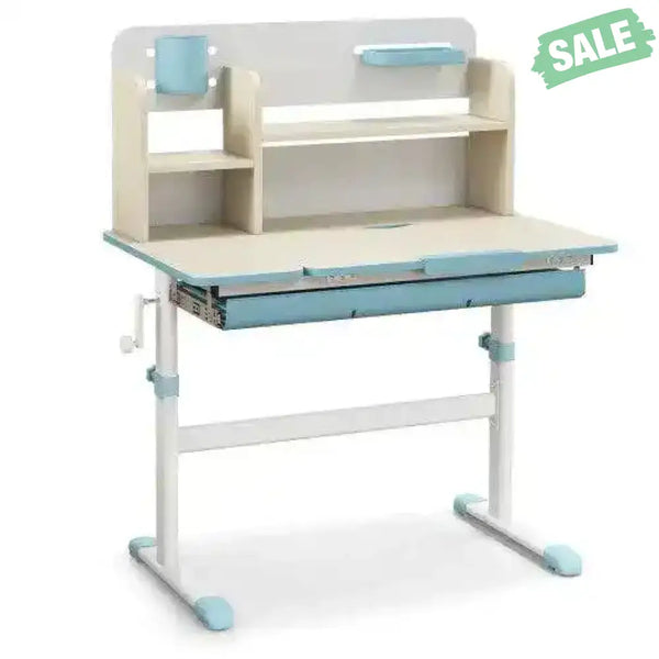 Height Adjustable Kids Study Desk with Tilt Desktop for 3-12 Years Old-Blue Blue Kids Table & Chair Sets