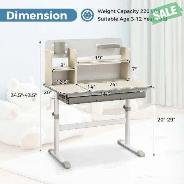 Height Adjustable Kids Study Desk with Tilt Desktop for 3-12 Years Old-Blue Blue Kids Table & Chair Sets