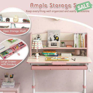 Height Adjustable Kids Study Desk with Tilt Desktop-Pink