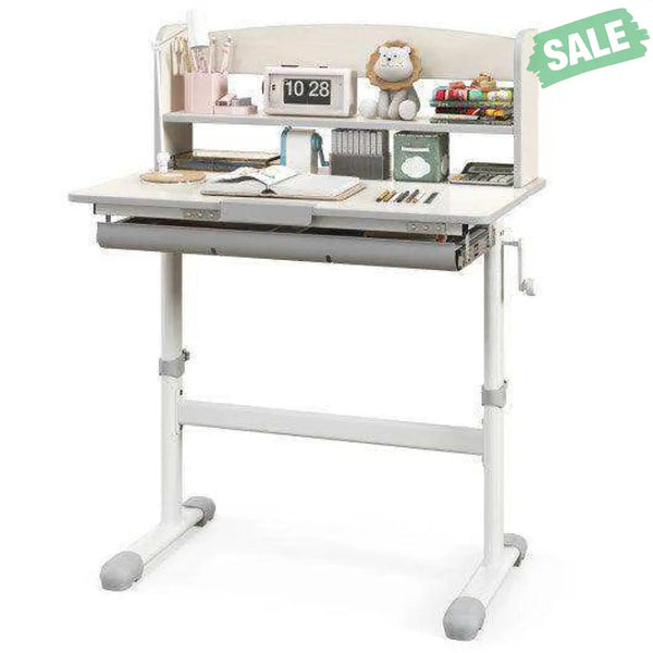 Height Adjustable Kids Study Desk with Tilt Desktop-Gray