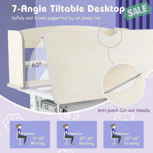 Height Adjustable Kids Study Desk with Tilt Desktop-Gray