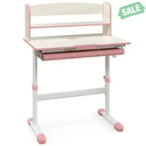 Height Adjustable Kids Study Desk with Tilt Desktop-Pink