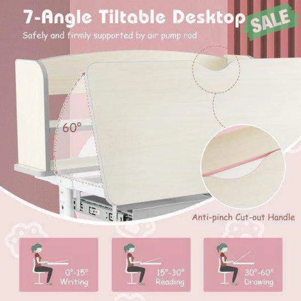 Height Adjustable Kids Study Desk with Tilt Desktop-Pink