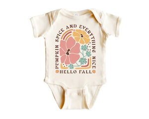 Hello Fall Pumpkin Spice - Baby Boy Girl Clothes Infant Bodysuit Funny Cute Newborn Baby Bodysuit