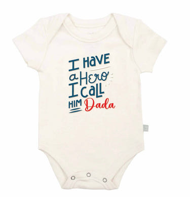 Hero Dada graphic bodysuit for babies, short sleeve design, stylish and comfortable for everyday wear.