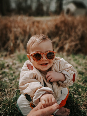 Classic sustainable baby sunglasses, plant-based, bendable, polarized for ages 0-2, shown at angle 6.