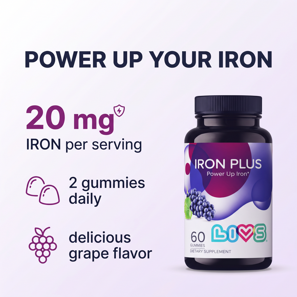 LIVS Gummies Iron Plus Grape 45 Servings 20 mg