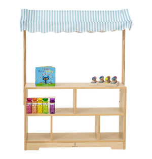 Holly Wooden Market Stand for kids - indoor pretend play shop and display shelf, angle view 4.