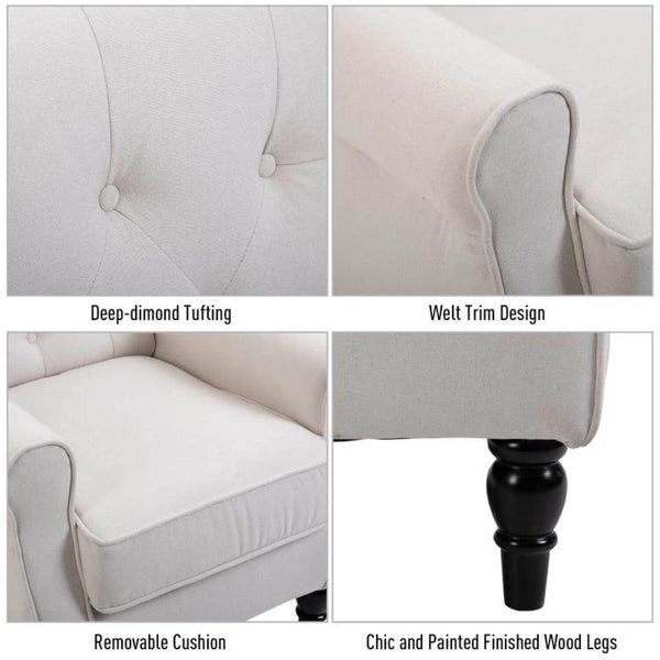 HomCom Button-Tufted Wingback Nursery Chair, Cream White