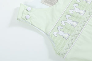 Honeydew Green Bunny Smocked Shortalls