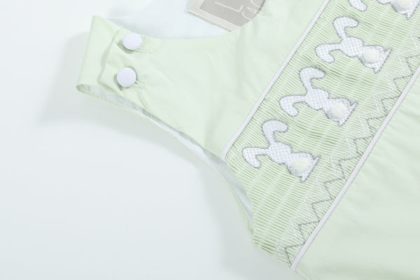 Honeydew Green Bunny Smocked Shortalls
