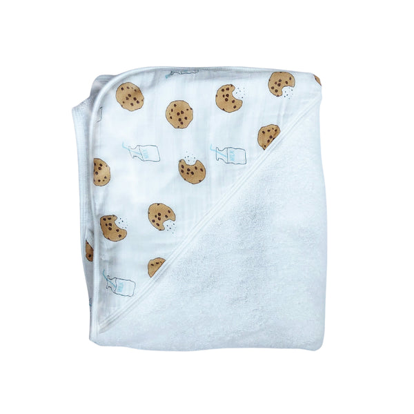 Hooded towel in Cookie Craze design, angled view showcasing softness and playful style for babies.