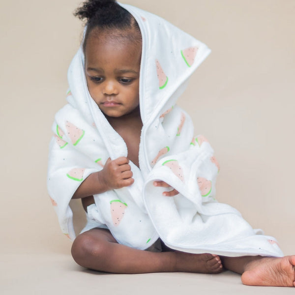 Hooded towel in Cookie Craze design, perfect for keeping babies cozy and dry after bath time.