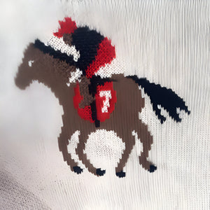 Horse Jockey Ecru Knitted Cotton Baby Blanket