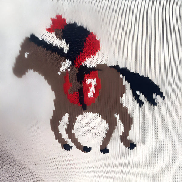 Horse Jockey Ecru Knitted Cotton Baby Blanket
