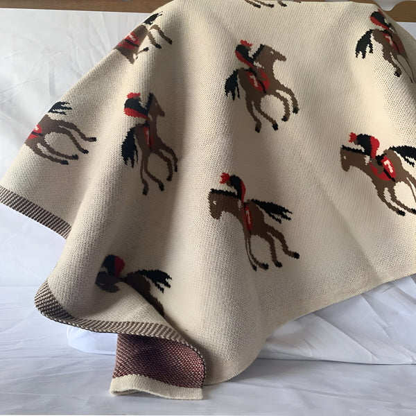 Horse Jockey Ecru Knitted Cotton Baby Blanket