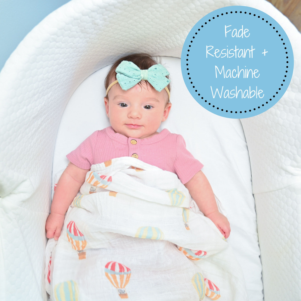 Baby Hot Air Balloons Swaddle Blanket - Up, Up, and Away: 47" x 47" 100% Muslin Cotton - MOOGCO Baby