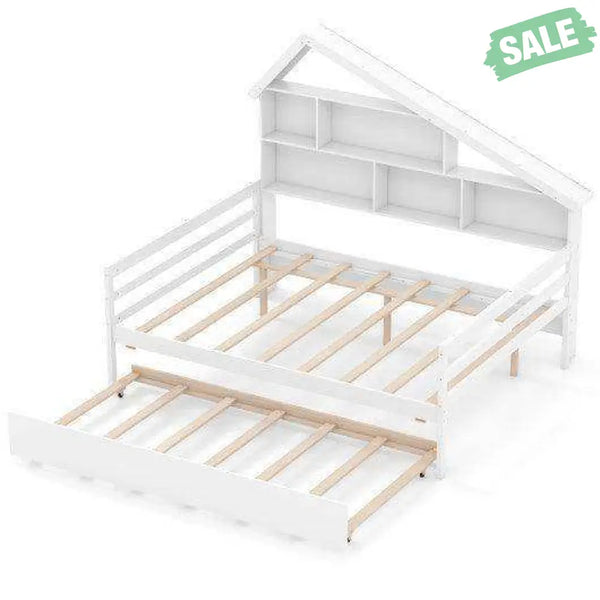 House-Shaped Full Size Daybed with Twin Size Trundle-White Toddler Beds