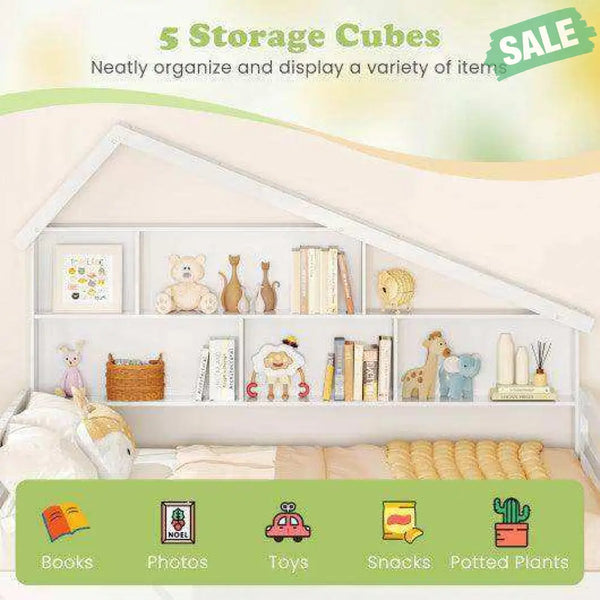 House-Shaped Full Size Daybed with Twin Size Trundle-White Toddler Beds